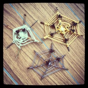 Easy twig spider webs in 3 different colours.