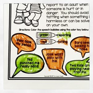 Tattles Versus Tells worksheet.